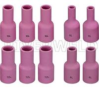 RIVERWELD TIG Boquilla de alúmina con lente de gas grande y larga Tamaño múltiple 53N87LNo.12 D19x70mm 53N88LNo.10 D16x70mm 57N74LNo.8 D12.5x70mm 57N75LNo.6D9.5x70mm WP 9 17 18 20 25 26 TIG Torch 10pk