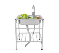 RjcdOPL Fregadero de cocina con patas independiente de acero inoxidable con grifo de agua caliente/fría para cocina, lavandería, restaurante (60 x 45 x 75 cm)