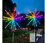 RJEDL Cadena de luces solares de 2500 mAh, 2 unidades, 448 LED, para exteriores, con 16 modos de iluminación solar para jardín
