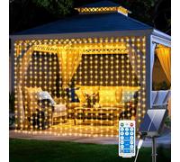 RJEDL Cortina de luz 3x3M, 300 luces LED de Cascada Solares,8 Modi, Solares Tenda di Luci per Natale USB-Power,IP65 Impermeable Con Control Remoto Temporizador y Funciones de Memoria [Blanco cálido]
