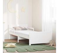 RJPLMFV - Marco de cama con colchón extensible (80 x 200 cm), color blanco | Madera de pino maciza, colchón de espuma firmeza media, cabecera incluida, diseño escandinavo