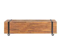 RJPLMFV - Mueble para TV (110 x 30 x 32,5 cm), madera de teca maciza | Estilo industrial, 4 ruedas, acabado natural, fácil de limpiar, uso como mesa de café o buffet