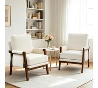 RNKSFX Juego de 2 sillas decorativas modernas para sala de estar, sillas tapizadas de mediados de siglo, sillas de dormitorio cómodas con marco de madera maciza, color blanco