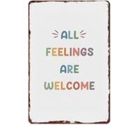 RNUMLIGH Affirmation Metal Sign All Feelings Are Welcome 8 X 12 in | Supports emotional well being in home office