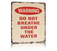 RNUMLIGH Funny Pool Sign Warning Do Not Breathe Underwater Vintage Metal Tin Sarcastic Wall-Art for Bathroom Decor 8 X 12 in