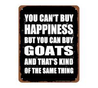 RNUMLIGH Humorous Wall-Art You Cant Buy Happiness But Can Goats Vintage Rustic Metal Tin Sign for Farmhouse Kitchen 8 X 12 in