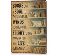 RNUMLIGH Inspirational Vintage Metal Tin Sign Book Nook Books Give A Soul To The Universe Home Library Affirmation Wall-Art Decor 8 X 12 in