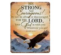 RNUMLIGH Joshua 1:9 Scripture Eagle Aluminum Metal Sign Be Strong and Courageous Wall-Art for Home Office (8 X 12 in)