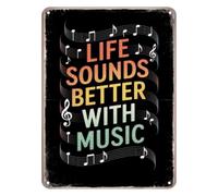 RNUMLIGH Melodic Metal Tin Sign Life Sounds Better With Tunes Vintage Decor For Garage Yard Home Music Room Studio Man Cave 8 X 12 inch