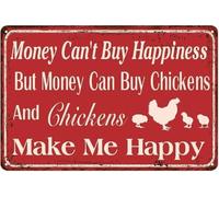 RNUMLIGH Money Cant Buy Happiness But Can Chickens Humorous Metal Sign For Chicken Lovers Farmhouse Wall-Art 8 X 12 in