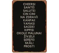 RNUMLIGH Multilingual Toast Cheers Retro Metal Sign for World Theme Bar Cafe Wall Decor 8 X 12 in