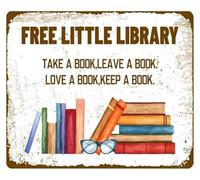 RNUMLIGH Retro Little Library Book Lover Metal Tin Sign for Home Bar Cafe Kitchen Living Room Decor 8 X 12 in