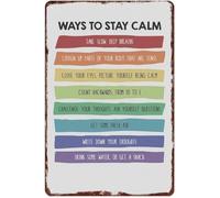 RNUMLIGH Retro Motivational Sign Ways To Stay Calm Mental Health Poster Aluminum Metal Wall-Art for Home Office Bedroom 8 X 12 in