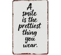 RNUMLIGH Vintage Rustic Metal Sign A Smile Is The Prettiest Thing You Wear Aluminum Wall-Art for Home Office Decor 8 X 12 in