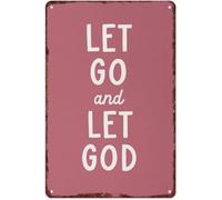 RNUMLIGH Vintage Rustic Metal Sign Let Go And God Aluminum Wall-Art for Home Bedroom Decor 8 X 12 in