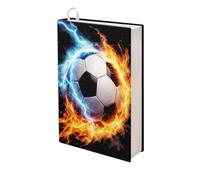 Rnyleeg Fire Soccer - Funda elástica para libros, 1 paquete, se adapta a la mayoría de libros de texto de tapa dura de hasta 9 x 11 pulgadas, protector de libros de poliéster lavable y reutilizable