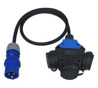 RoadEu - Adaptador CEE 16 A 3 Polos a 3 enchufes Schuko - Caja de distribución IP44 con Cable de 0,5 m 3x2,5 mm² - Distribuidor eléctrico para Camping y Obras