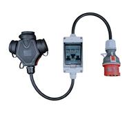 RoadEu - Adaptador de Corriente Fuerte - Conector CEE 32A - Adaptador de 380V a 220V, 3 Conectores Schuko de 220V, Caja de fusibles con 3 disyuntores de C16A