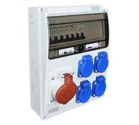 RoadEu - Caja de Distribución Eléctrica. Enchufe CEE 32 A con 4 enchufes Schuko de 230 V. Distribuidor de Corriente Eléctrica con magnetotermico 32A y 16A. Cuadro electrico premontado