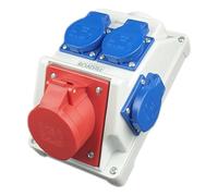 RoadEu - Toma de pared combinada, 16A CEE 5P, Enchufe con 3 x Schuko 230V - Distribuidor de corriente para obras, Enchufes PCE - Caja de distribución - Ideal para taller, cobertizo o jardín
