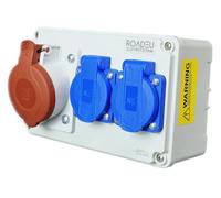 RoadEu - Toma de pared combinada - CEE 16A y 2x Schuko - Distribuidor de enchufes - Distribuidor de corriente de 16A, IP44 Ideal para Taller, Cobertizo y Fábricas.