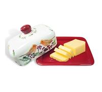 RoadLoo - Mantequera de cerámica, 1 pieza de alta calidad de porcelana con mango rojo, diseño de pájaros, de pared gruesa, recipiente para mantequilla, apto para lavavajillas (rojo, 3)