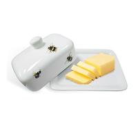 RoadLoo - Mantequillera de cerámica, porcelana gruesa con asa, mantequera de abeja blanca, apta para lavavajillas (blanco, 2 piezas)