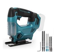 Roadtime sierra de calar inalámbrica de 420W para batería de 18V de Makita (SIN baterías), motor sin escobillas 800-3500RPM, ángulo máximo de biselado de 45°, carrera de corte de 26 mm, 6 cuchillas