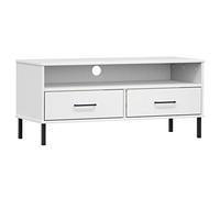 Roanoer Oslo - Mueble para TV (madera maciza de pino, patas de metal | Mueble moderno para sala de estar con 2 cajones, compartimento abierto y patas de metal resistentes en color blanco.