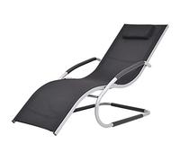 Roanoer Tumbona con cojín de aluminio, color negro y gris, 152 cm | Tumbona de jardín ergonómica de textileno resistente y aluminio para horas de relax en la terraza o en la piscina.
