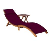 Roanoer Tumbona con mesa y cojín de madera maciza de acacia, 3 piezas | Tumbona ergonómica de jardín con acolchado rojo vino para terraza, balcón y piscina. Juego de relajación plegable para