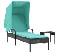 Roanoer Tumbona de polirratán con toldo, mesa y soporte | Acogedora tumbona de jardín para terraza y jardín con respaldo ajustable en 4 posiciones y protección solar plegable.