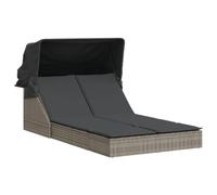 Roanoer Tumbona doble con techo y cojines, color gris polirratán | Acogedora tumbona de jardín para 2 personas con respaldo ajustable y toldo plegable para terraza y balcón.