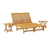 Roanoer Tumbona doble de madera maciza de acacia con 2 mesas auxiliares | Juego de tres piezas para patio y jardín con respaldo y reposapiés multi-ajustable para mayor comodidad.