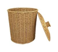 RoaQinFo Papelera Ratán con Tapa corativa Papelera Cilíndrica Entrelazada corativo Cesto Tejido con Asa y Tapa para Baño, Oficina