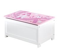 roba Baumann Baul juguetero roba 'Corona', asiento y baul juguetero para cuarto de niños, juguetero decorado con motivos de princesas en rosa.