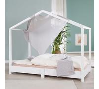 roba Cama de casa 70 x 140 cm con somier - Cama infantil baja según el principio Montessori - Ampliable con funda de cama - Madera lacada en blanco