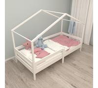 roba Cama de casa 90 x 200 cm - Cama infantil según el principio Montessori - Ampliable con somier y funda de cama - Protección anticaída integrada - Madera lacada en blanco