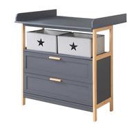 roba Cambiador Cómoda de Madera Berlin con 2 Cajones - Tapa Cambiador Extraíble - Compartimento Abierto con 2 Cajas Incluidas - Antracita/Bambú