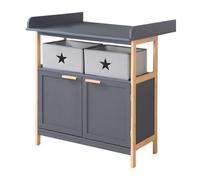 roba Cambiador Cómoda de Madera con 2 Puertas Berlin - Tapa Cambiador Extraíble - Compartimento Abierto con 2 Cajas Incluidas - Antracita/Bambú