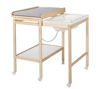 roba Cambiador con Bañera Deslizable Baby Pool + Colchón Cambiador Impermeable roba Style Gris - con Tubo de Drenaje y 6 Ruedas - Madera Natural/Blanco