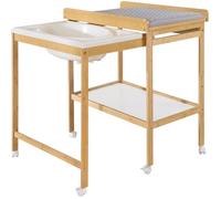 roba Cambiador con Bañera Deslizable Baby Pool + Colchón Cambiador Impermeable roba Style Gris - con Tubo de Drenaje y 6 Ruedas - Madera Natural/Blanco
