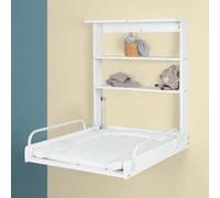 Roba Cambiador de pared plegable con colchón y 2 estantes madera blanca (hasta 15 kg)