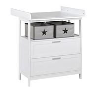 roba Cómoda Cambiador Hamburg 2 Puertas, con Tablero Extraíble, 2 Cajas de Almacenamiento de Tela Incluidas, Fijación a la Pared, Madera Blanca