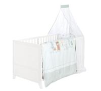 roba Conjunto Completo de Cuna Woodland Buddies para Bebé 70 x 140 cm de Madera In olchón, Ropa de Cama, Dosel y Barra de Dosel - Cama Infantil Evolutiva Desde 6 Meses - Blanco