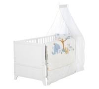 roba Conjunto completo para cuna Savanna Friends: cuna de madera de 70 x 140 cm, incluye colchón, ropa de cama, dosel y barra para el dosel. Apta para bebés a partir de los 6 meses. Color: blanco