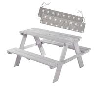 Roba Conjunto de Asientos Infantil de Exterior Picknick for 4" con Cojines, Conjunto de Mesa y Bancos Resistente a la Intemperie de Madera Maciza, Gris