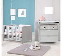 roba Conjunto de Habitación Infantil - 2 Piezas - Mueble Cambiador Hamburg con 2 Cajones + Cuna Colecho para Bebé 60 x 120 cm - Madera Gris