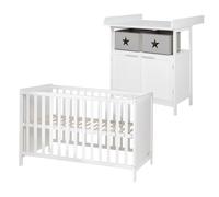 roba Conjunto de Habitación Infantil - 2 Piezas - Mueble Cambiador Hamburg de 2 Puertas + Cuna Colecho para Bebé 60 x 120 cm - Madera Blanca
