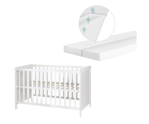 roba Cuna 2en1 roba 60 x 120 cm + Colchón Safe Asleep® - Cuna Infantil y Colecho Ajustable en Altura - 5 Barrotes Removibles - Madera Blanca